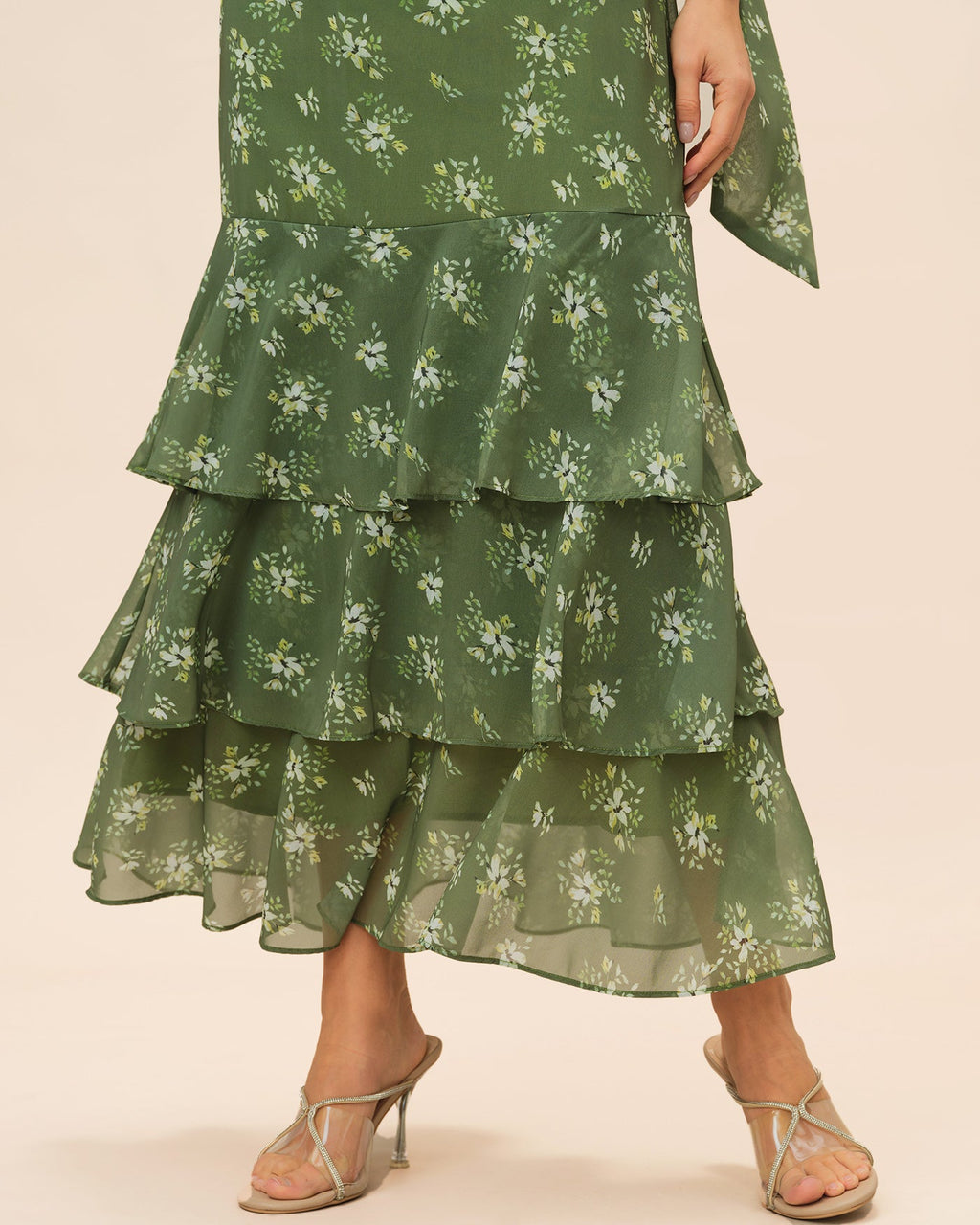 Green Ruffle Floral Summer Maxi Dress