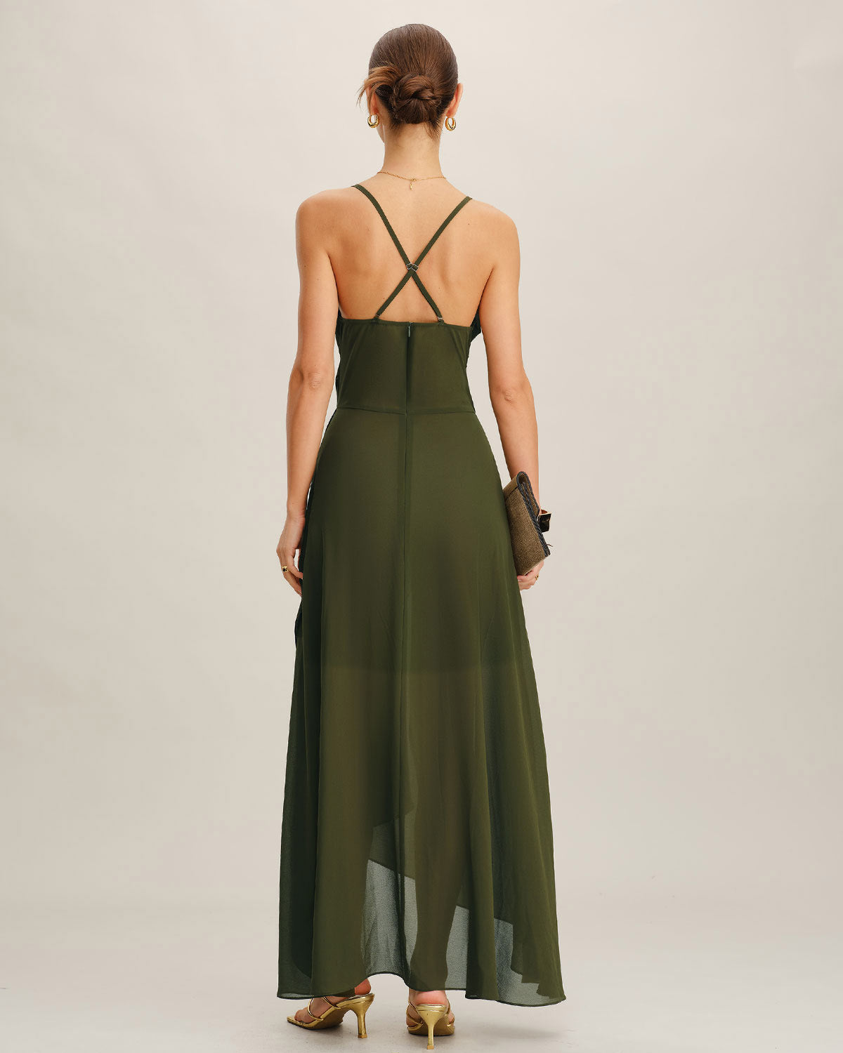 Sage Serenity Chiffon Slip Maxi Dress