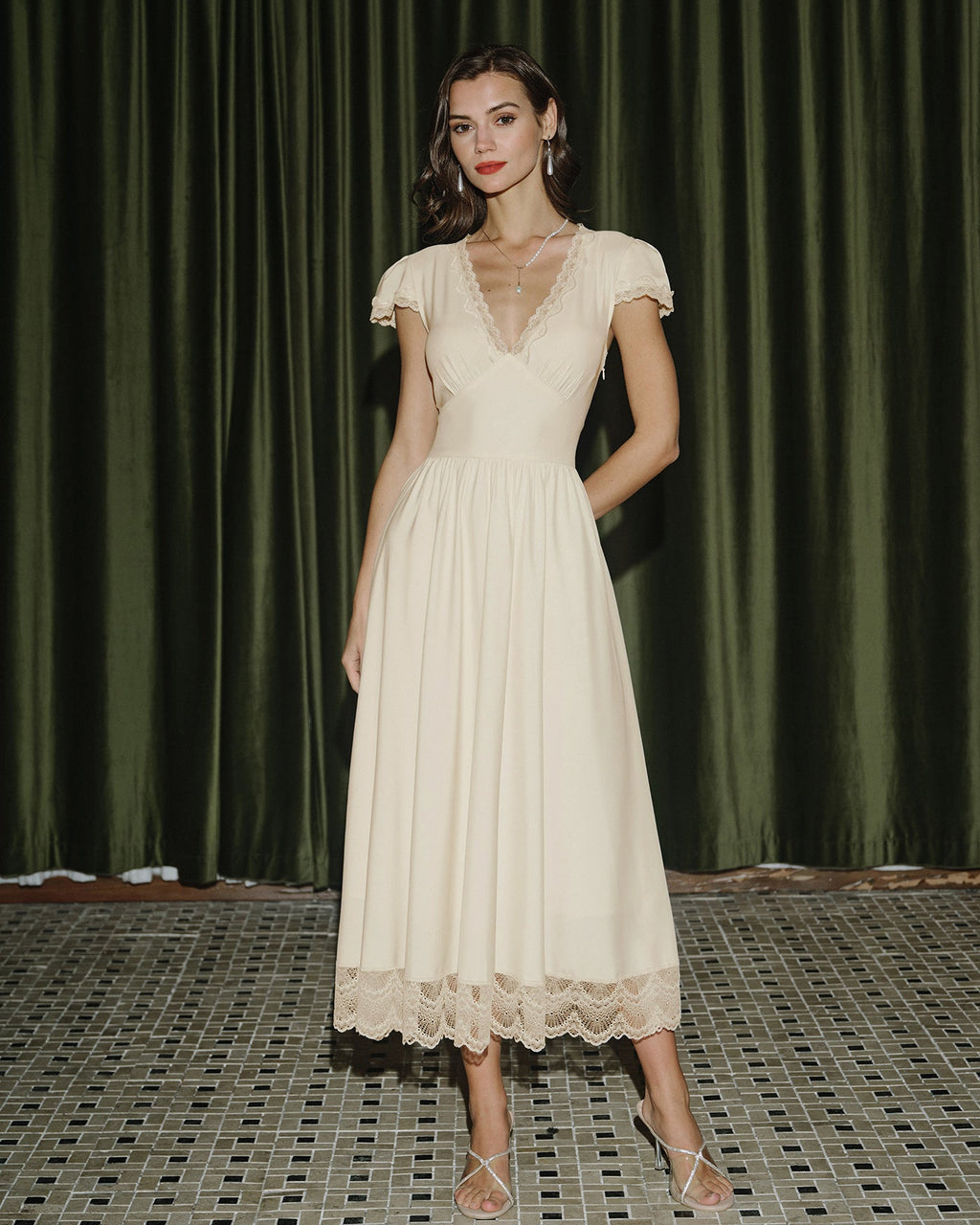 Petal Lace V-Neck Maxi Dress