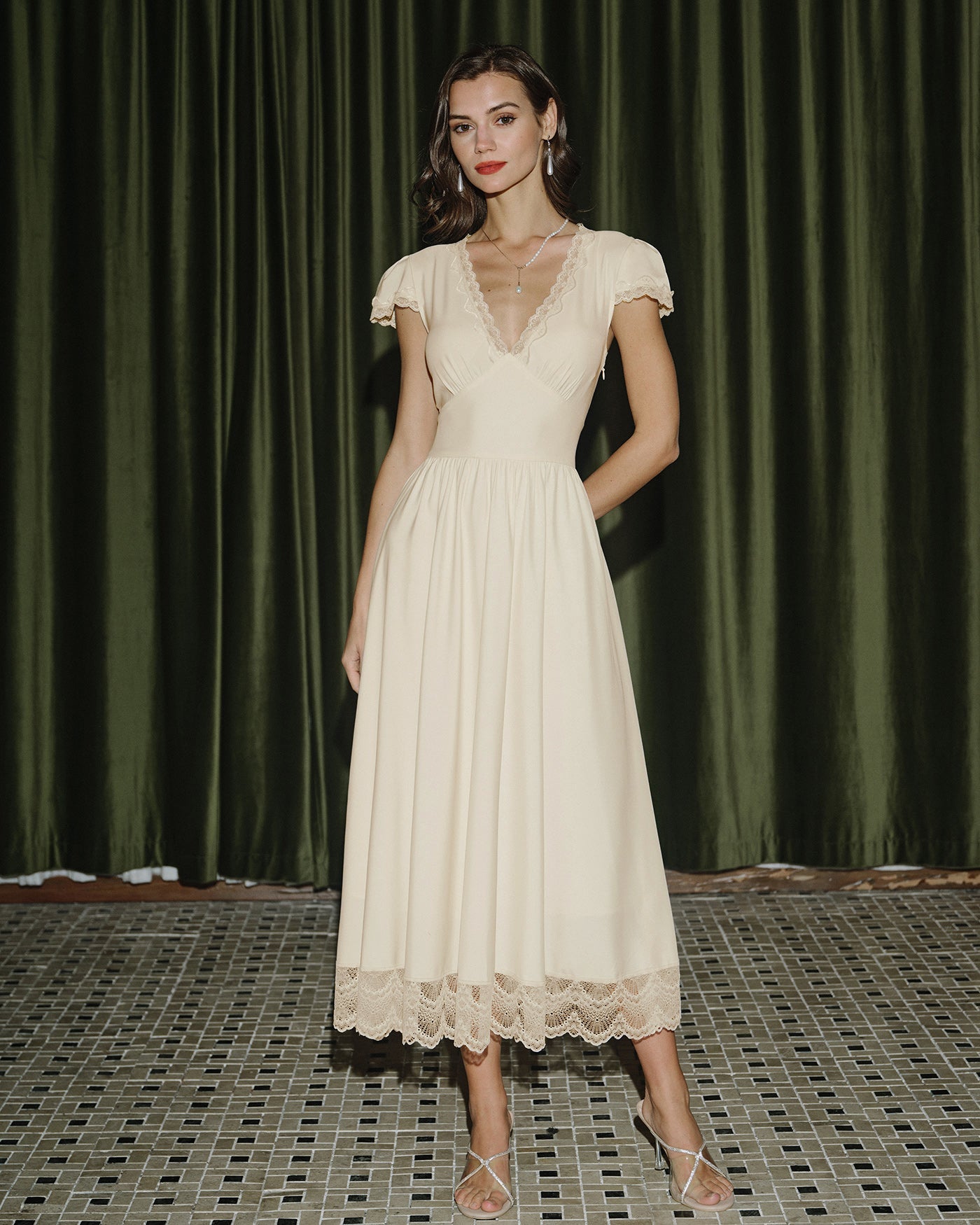 Petal Lace V-Neck Maxi Dress
