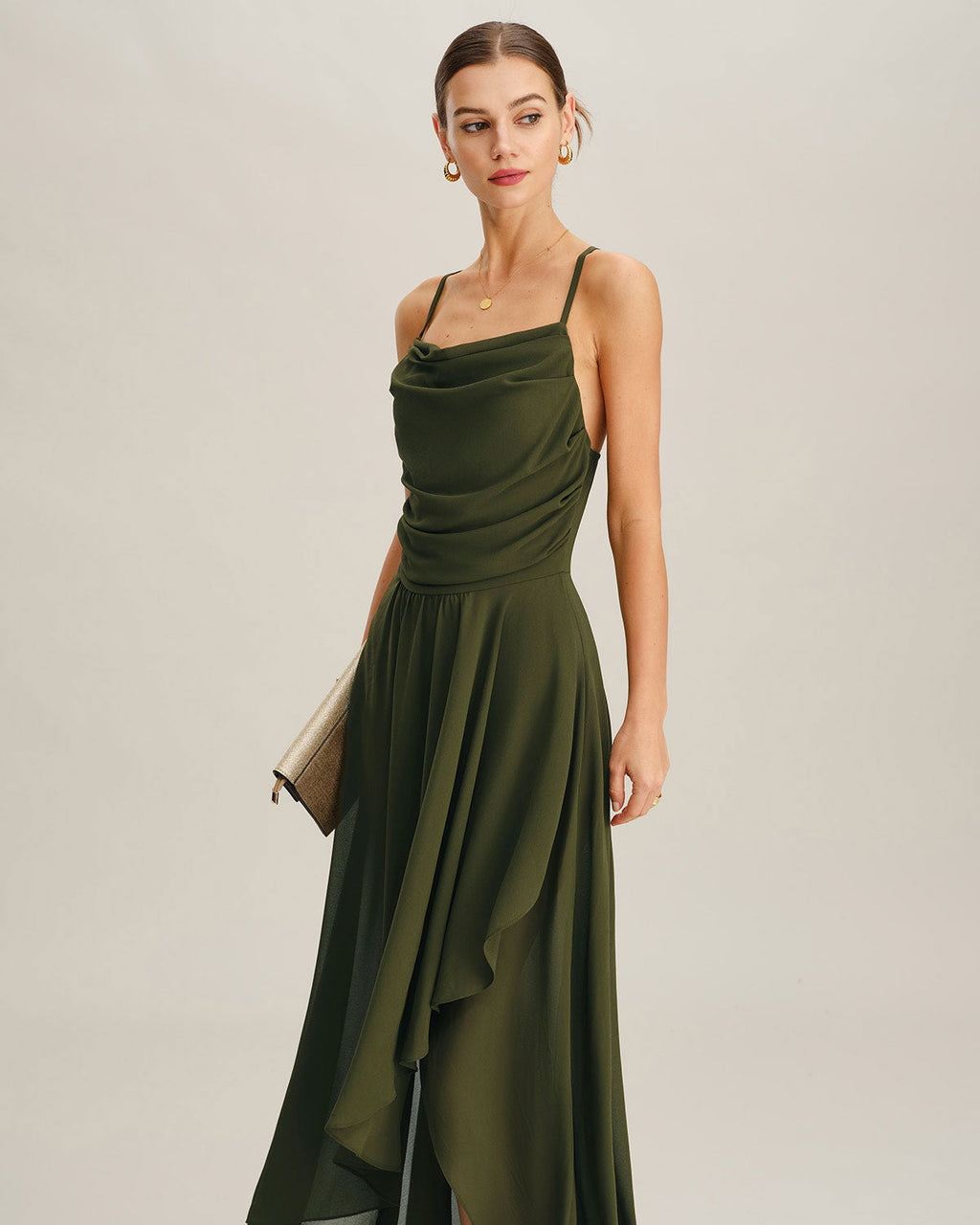 Sage Serenity Chiffon Slip Maxi Dress