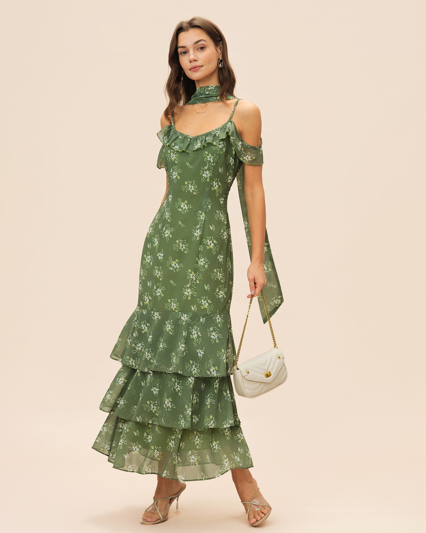 Green Ruffle Floral Summer Maxi Dress