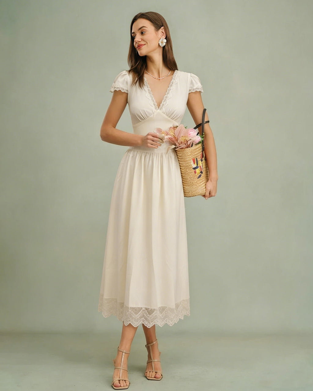 Petal Lace V-Neck Maxi Dress