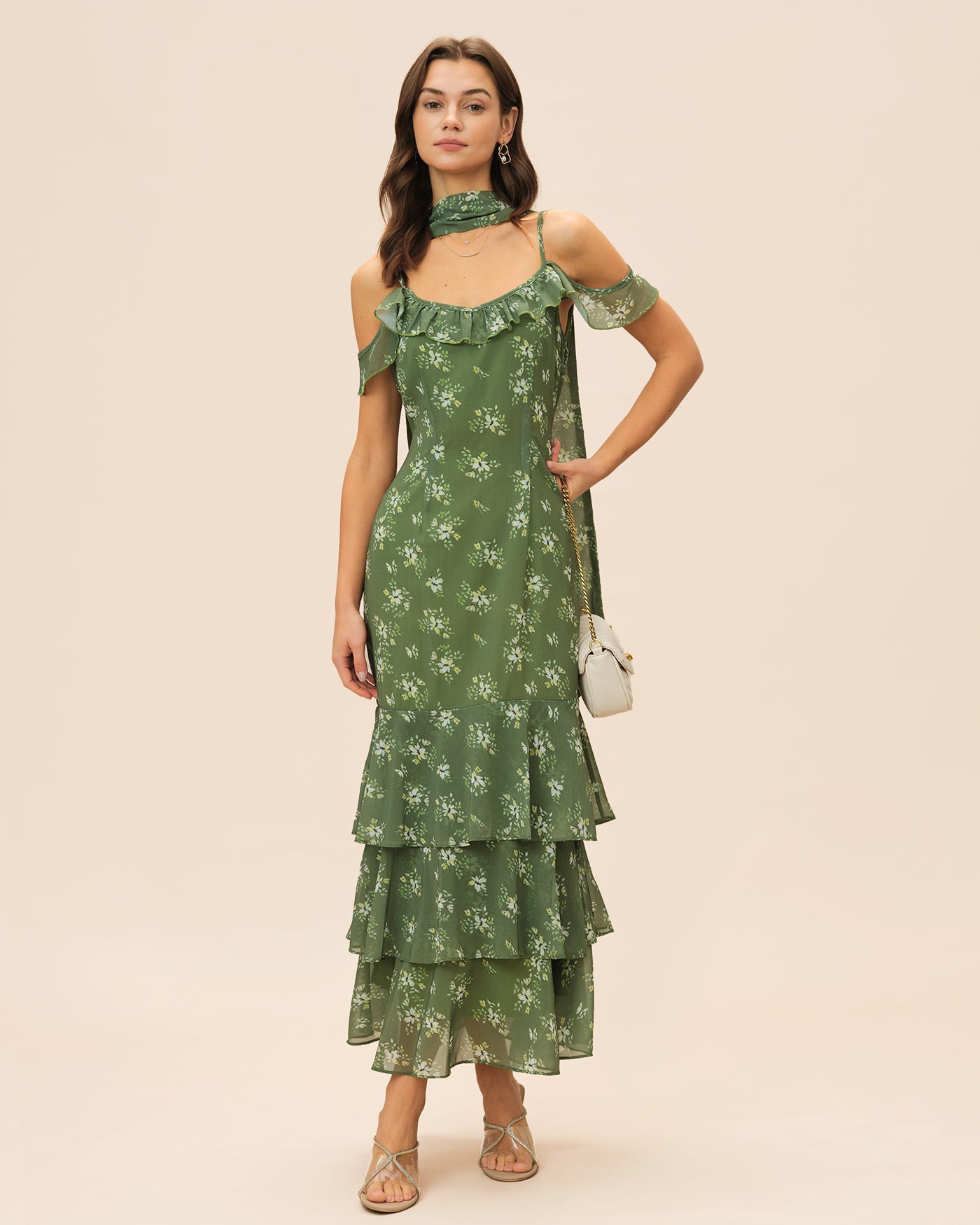 Green Ruffle Floral Summer Maxi Dress