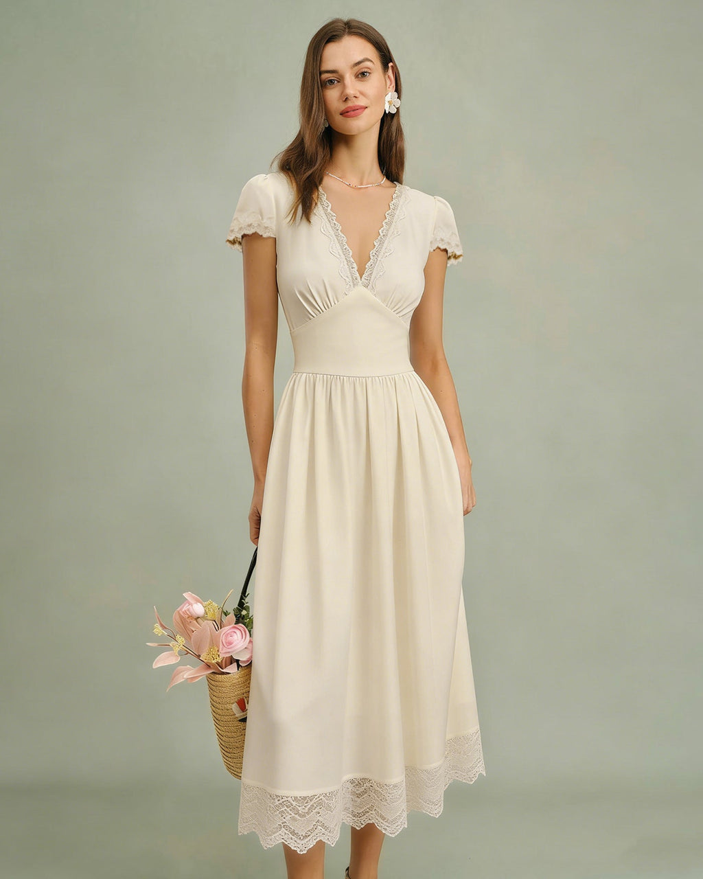 Petal Lace V-Neck Maxi Dress
