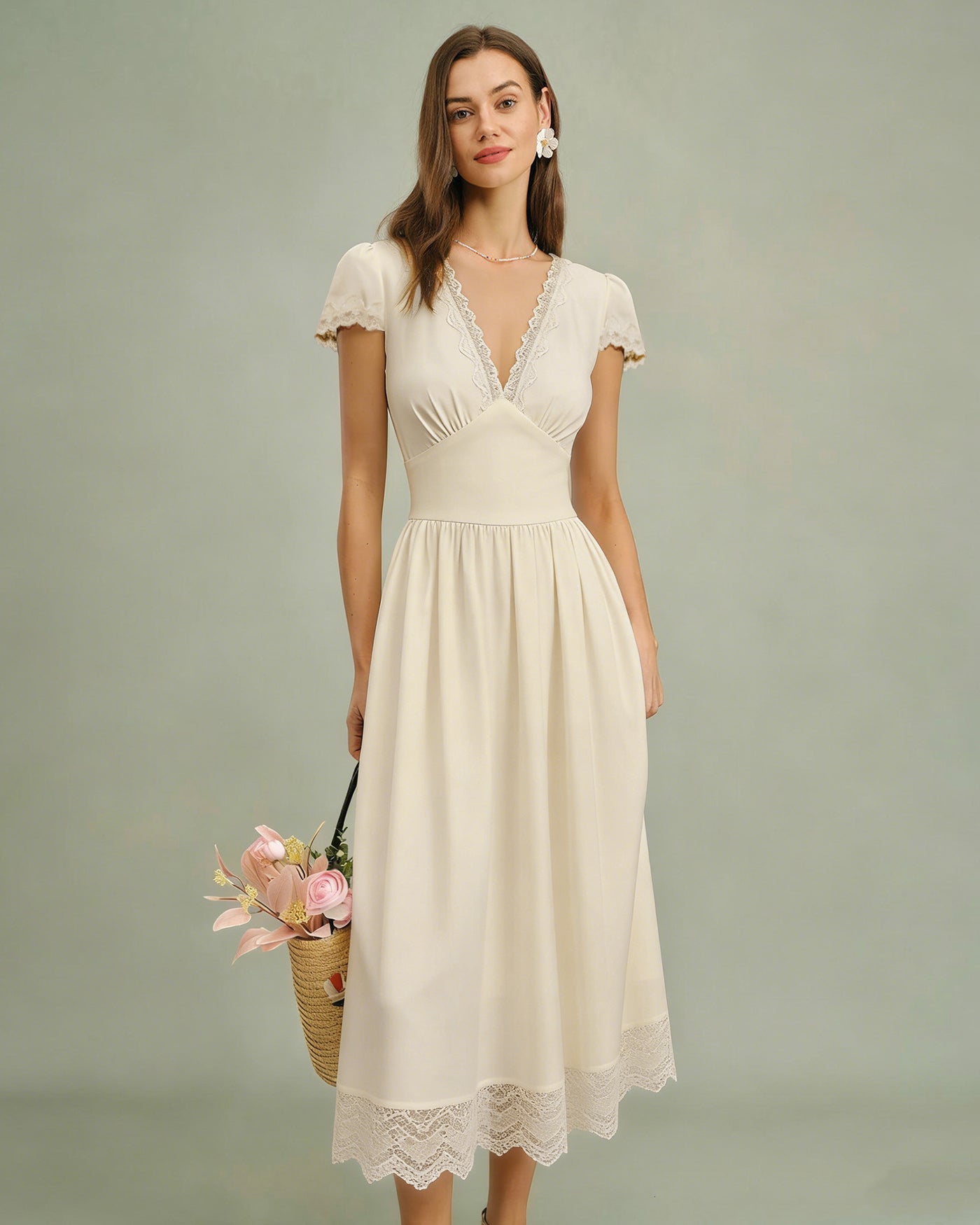 Petal Lace V-Neck Maxi Dress
