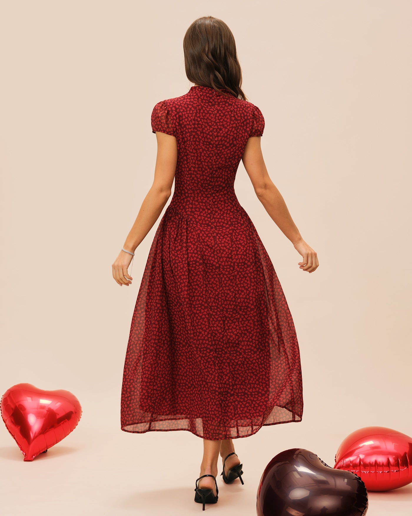 Cherry Blossom Sleeve Floral Maxi Dress In Red