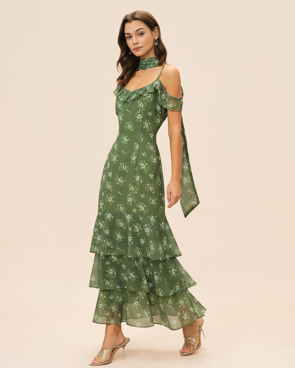 Green Ruffle Floral Summer Maxi Dress