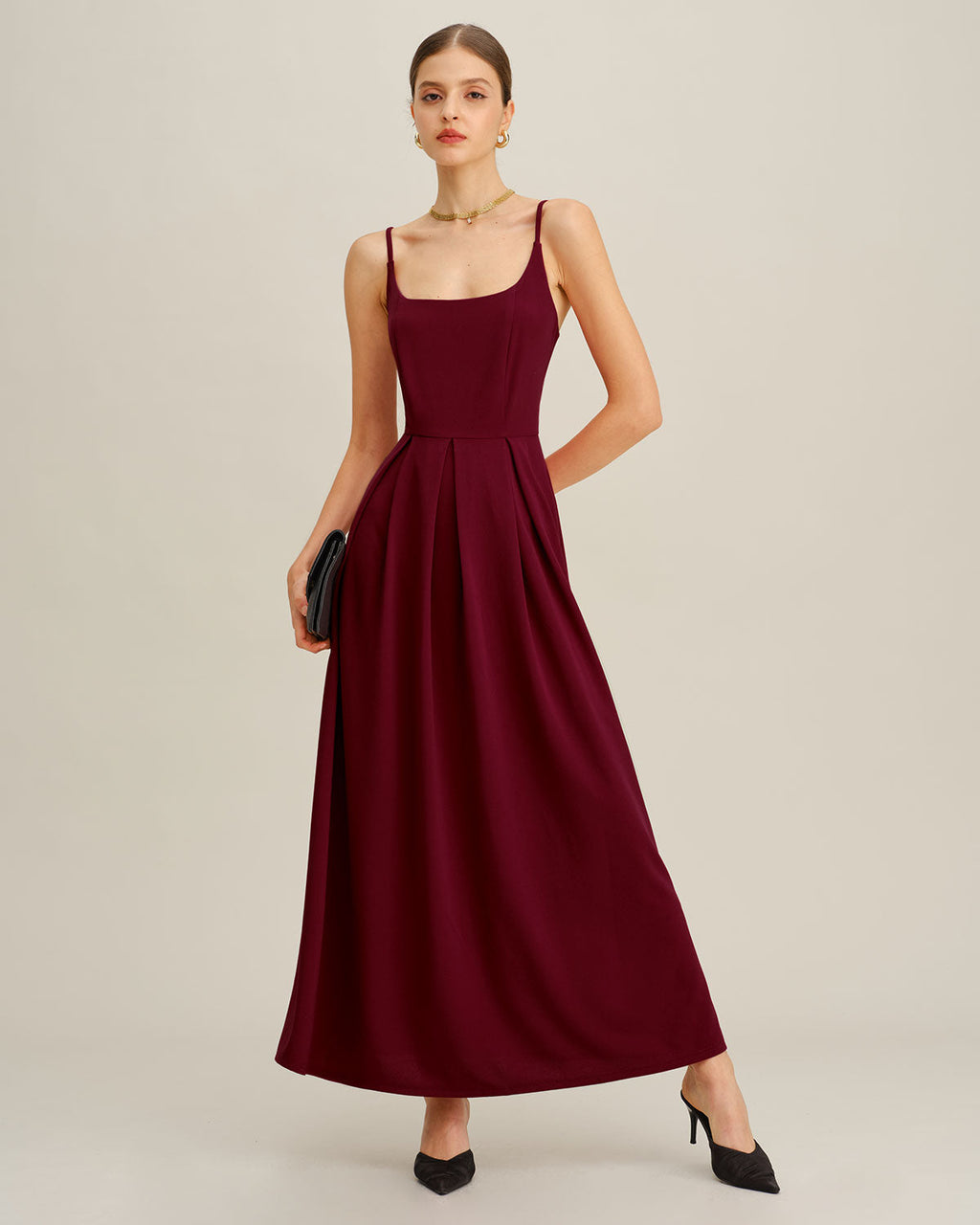 Deluxe Pleated Slip Maxi Dress In Red