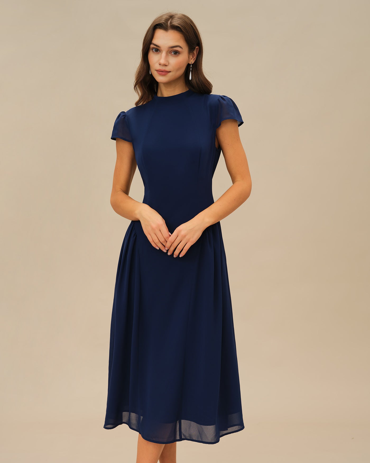 Classy Rich Texture Puffed Sleeve Midi Dress