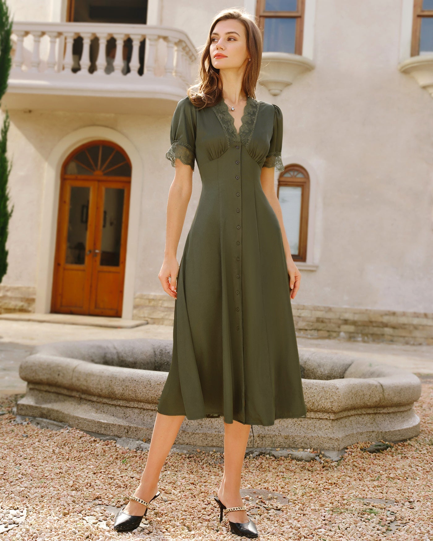 Poised Lace Satin Midi Dress