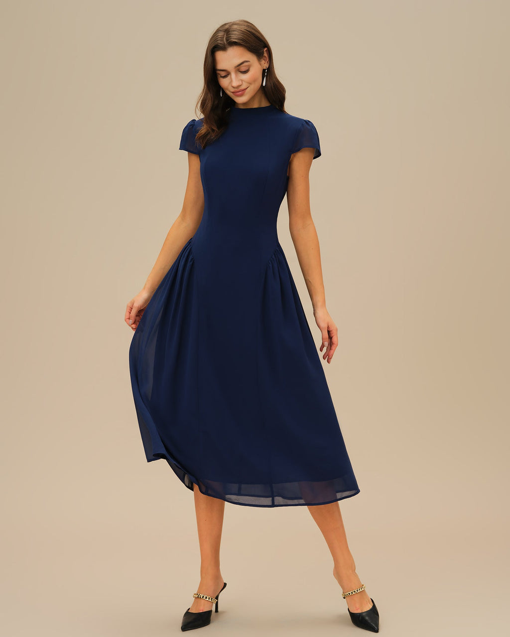 Classy Rich Texture Puffed Sleeve Midi Dress