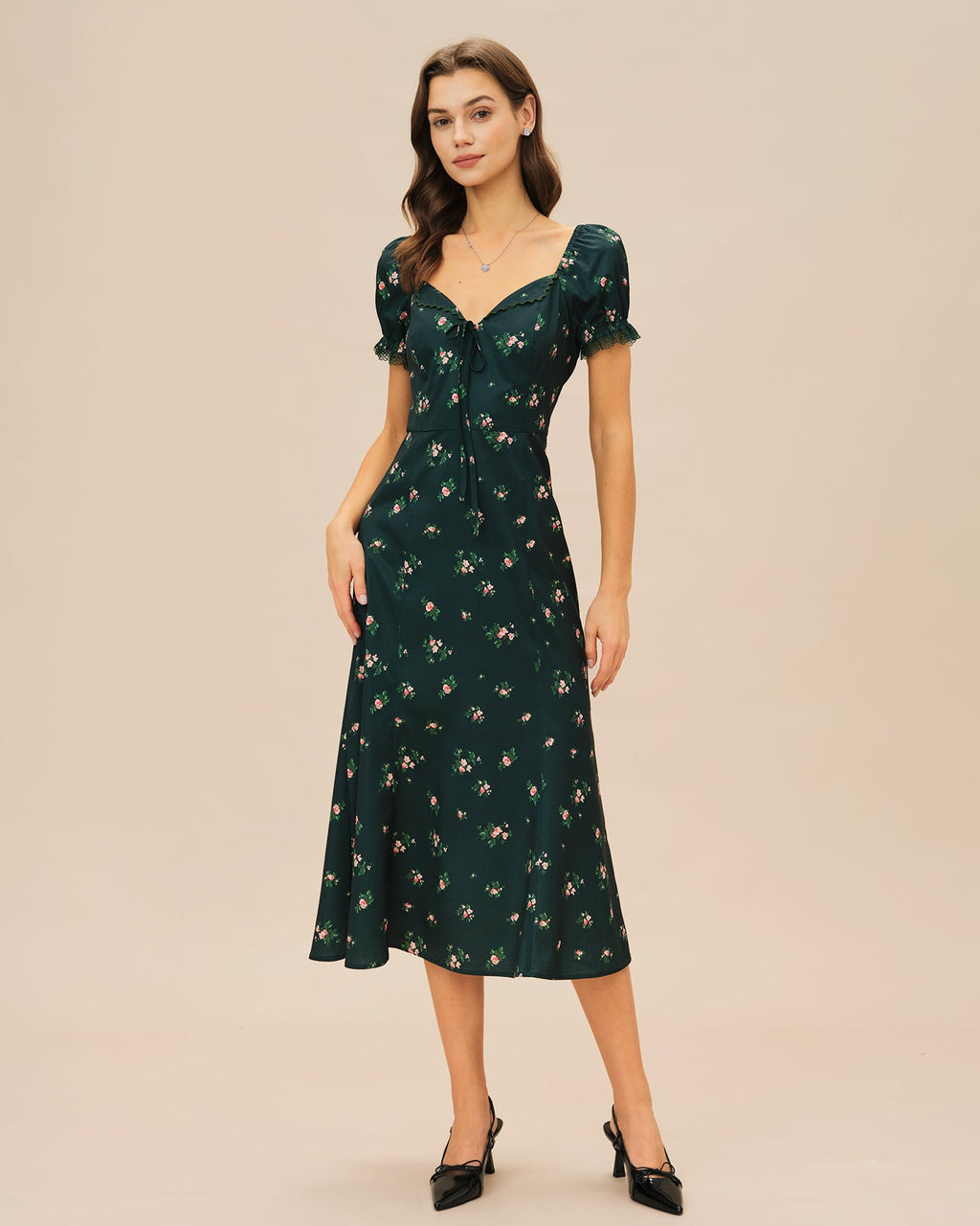 Puffed Sleeve Floral Sumer Midi Dress
