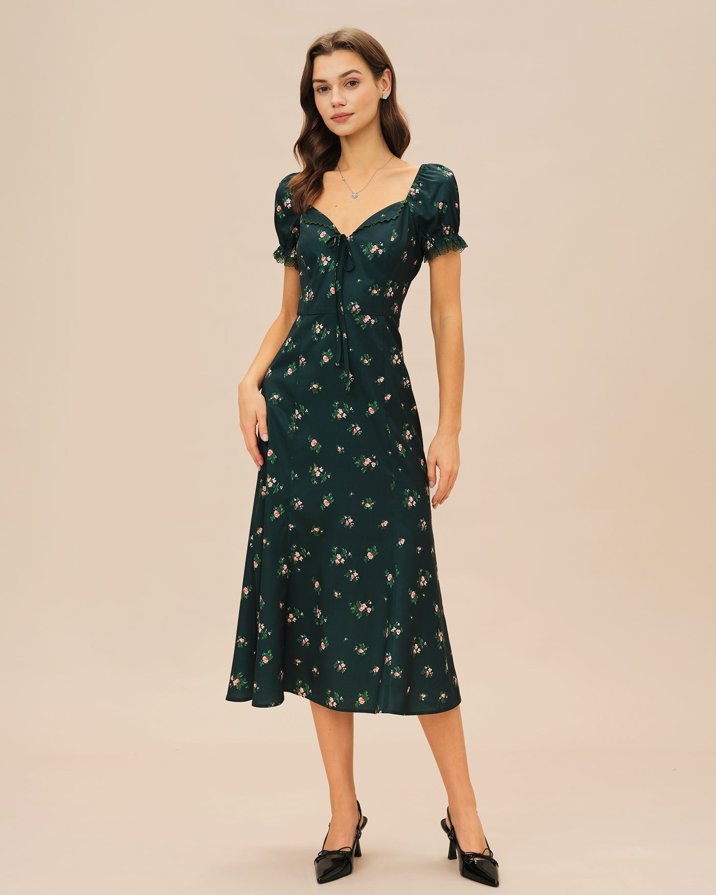 Puffed Sleeve Floral Sumer Midi Dress