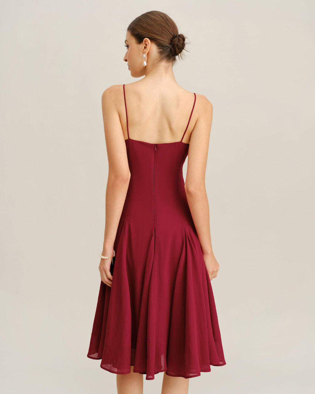 Classic Chiffon Slip Midi Dress in Red