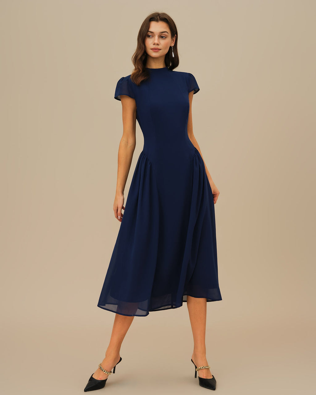 Classy Rich Texture Puffed Sleeve Midi Dress