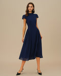 Classy Rich Texture Puffed Sleeve Midi Dress