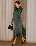 Lisa Stylish Green Satin Slit Midi Dress