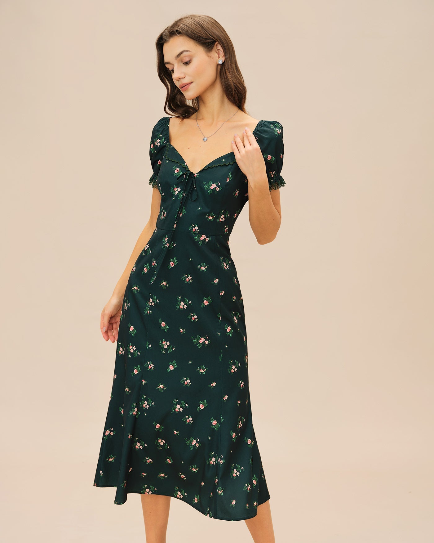 Puffed Sleeve Floral Sumer Midi Dress