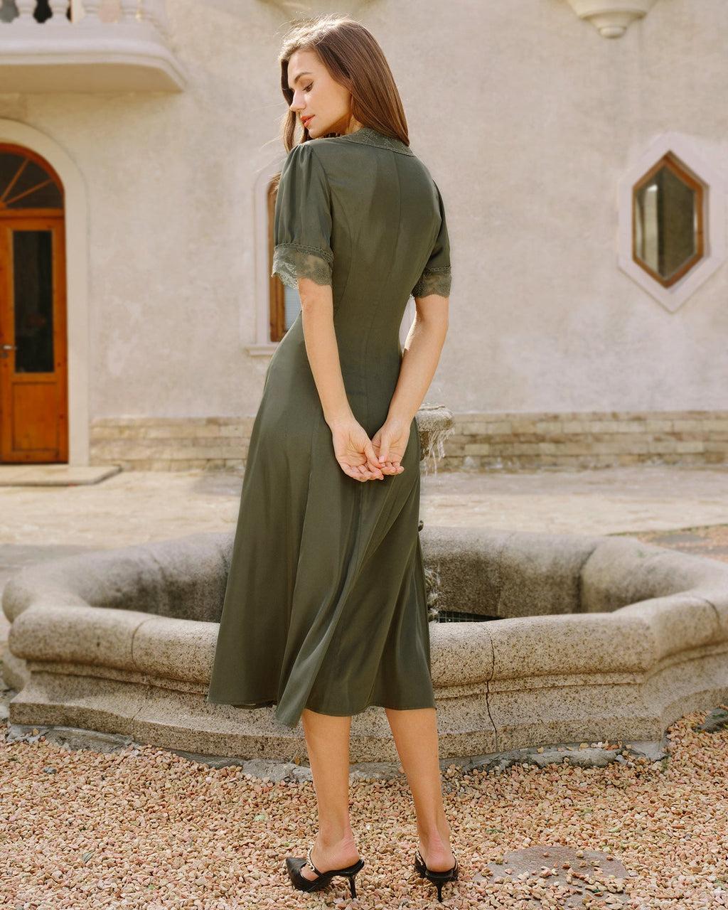 Poised Lace Satin Midi Dress