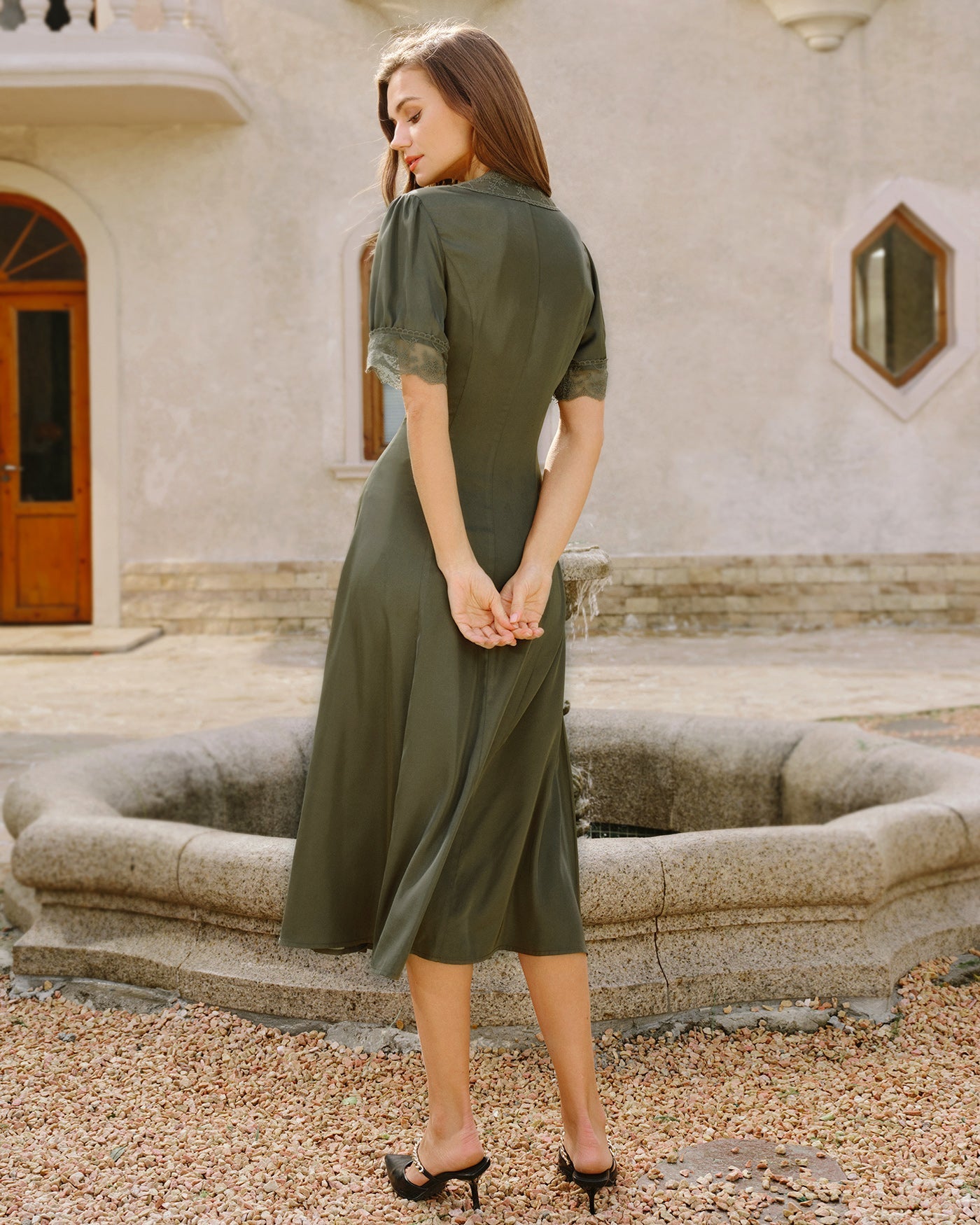 Poised Lace Satin Midi Dress