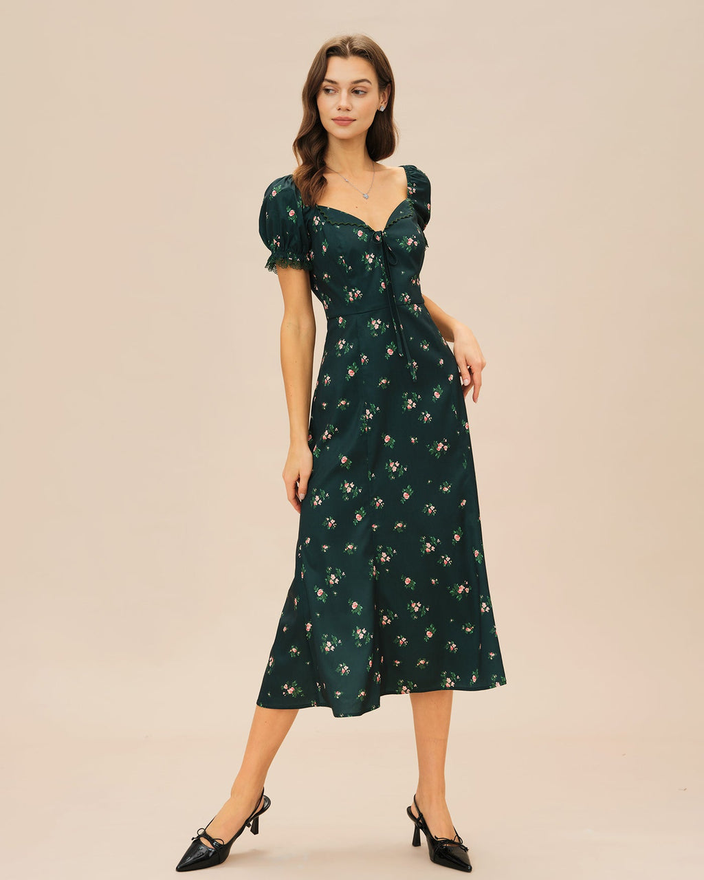 Puffed Sleeve Floral Sumer Midi Dress