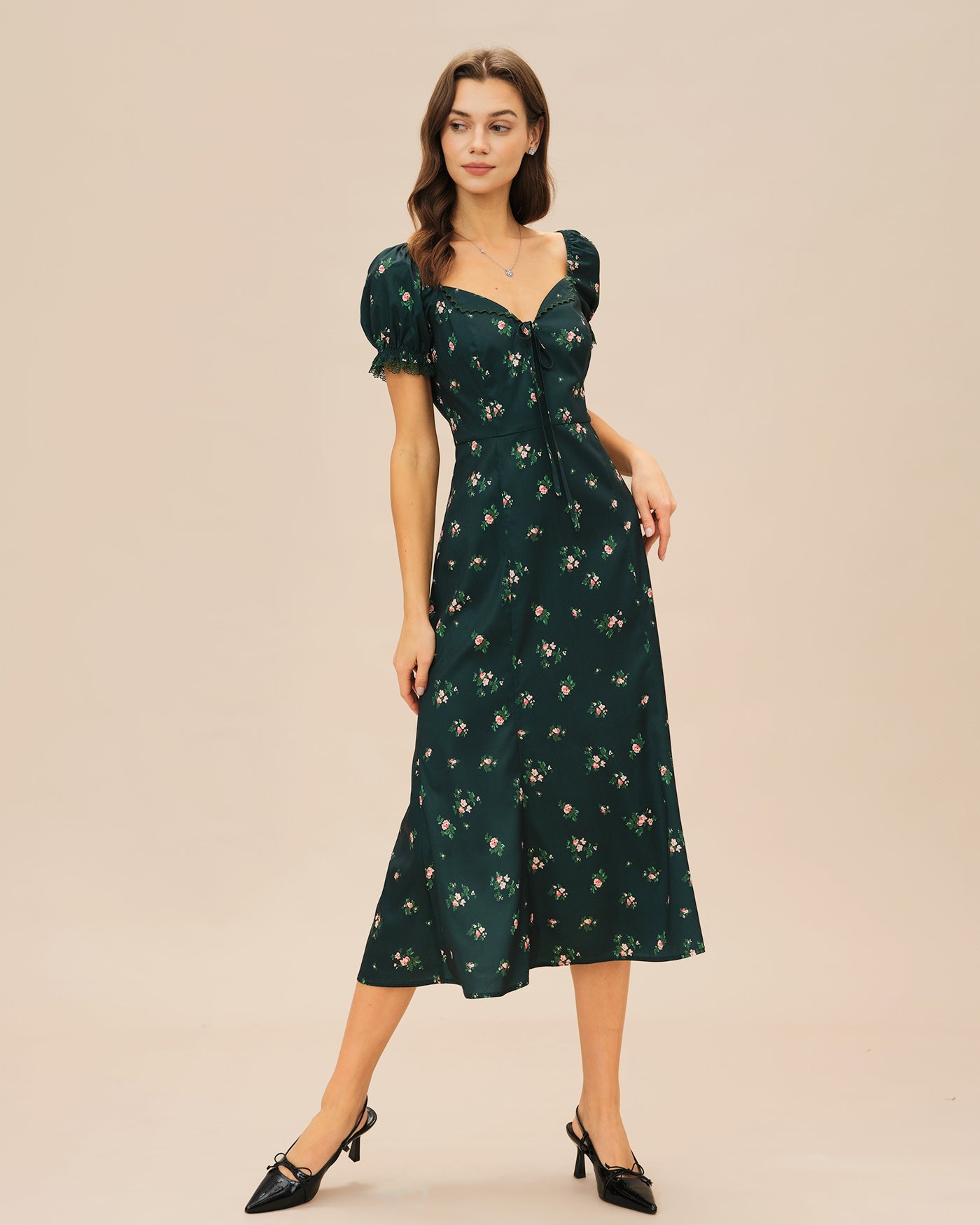 Puffed Sleeve Floral Sumer Midi Dress