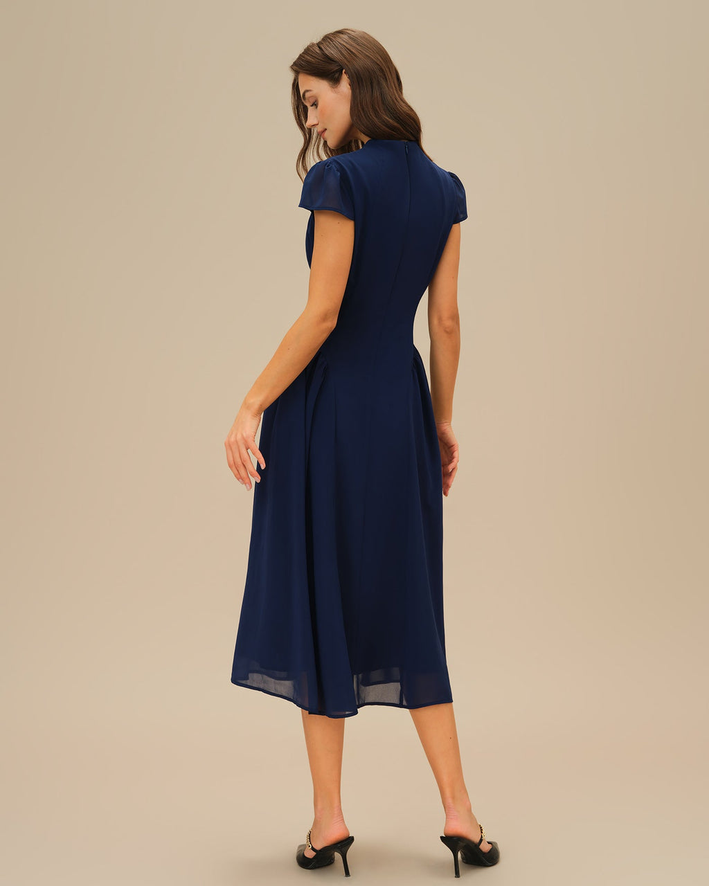 Classy Rich Texture Puffed Sleeve Midi Dress