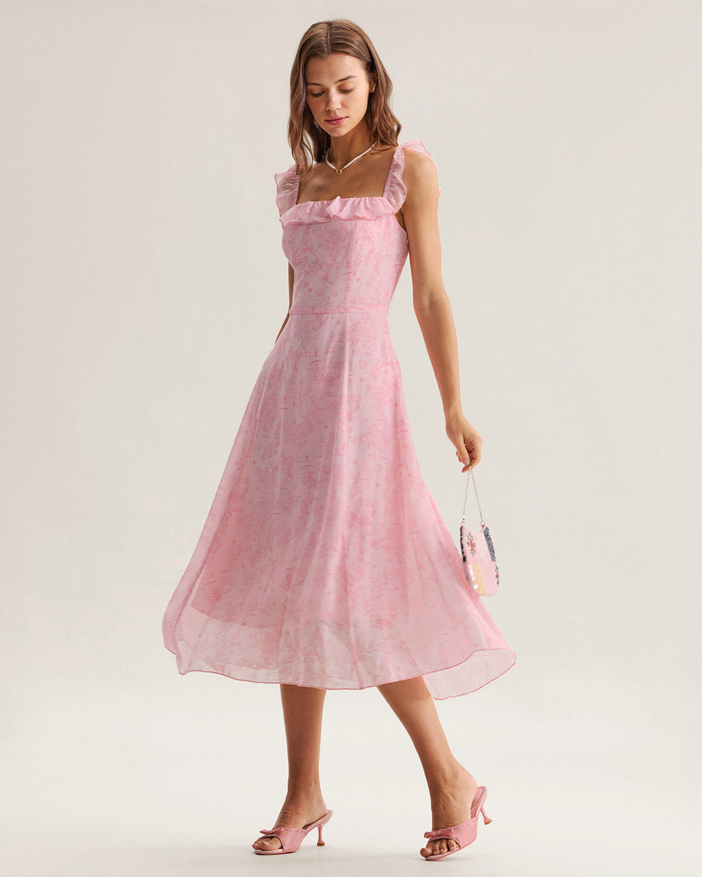 Rich Pink Ruffle Midi Dress