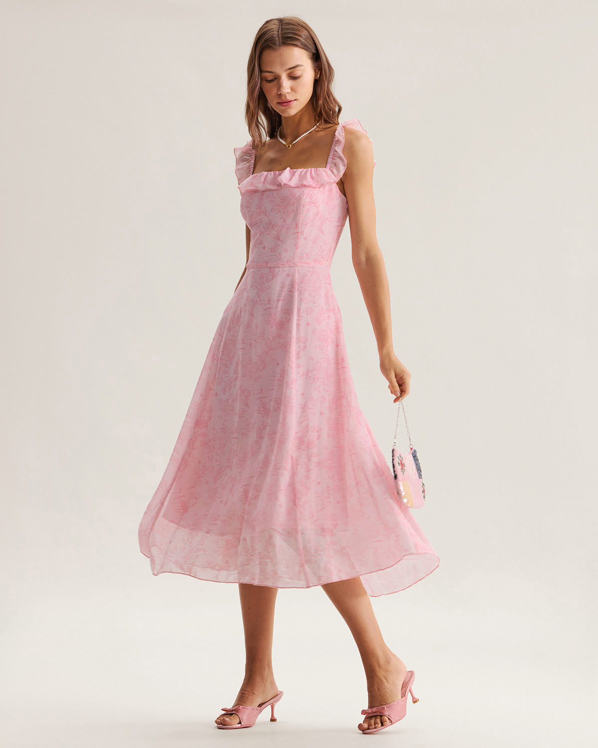 Rich Pink Ruffle Midi Dress