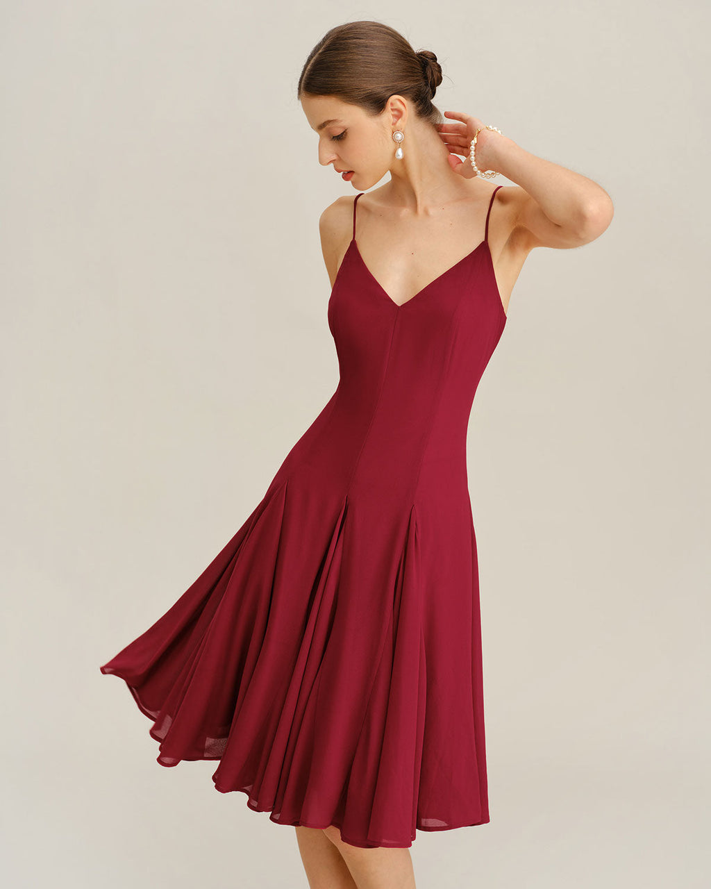 Classic Chiffon Slip Midi Dress in Red