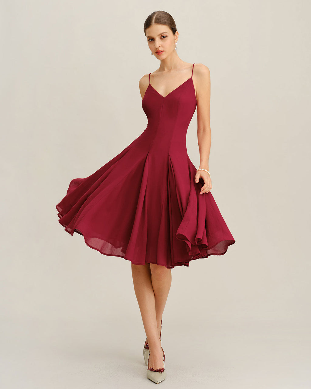 Classic Chiffon Slip Midi Dress in Red