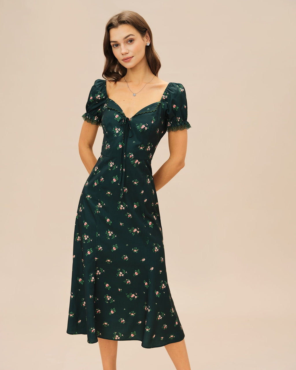 Puffed Sleeve Floral Sumer Midi Dress