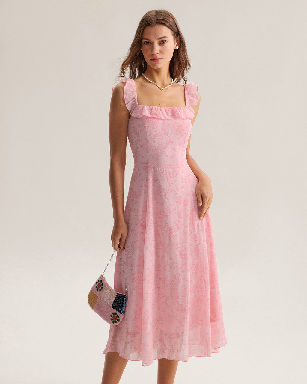Rich Pink Ruffle Midi Dress