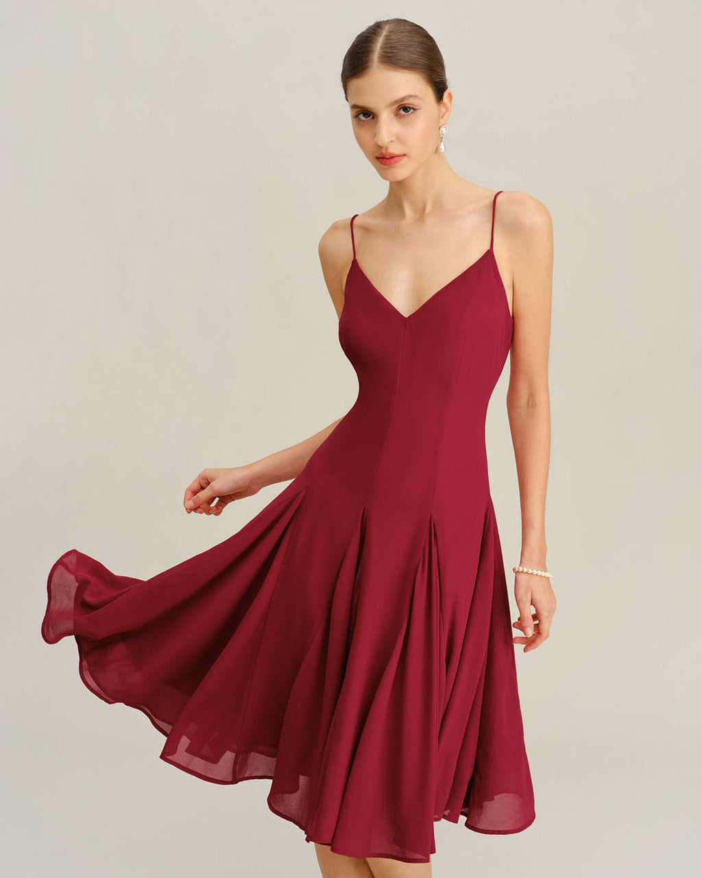 Classic Chiffon Slip Midi Dress in Red