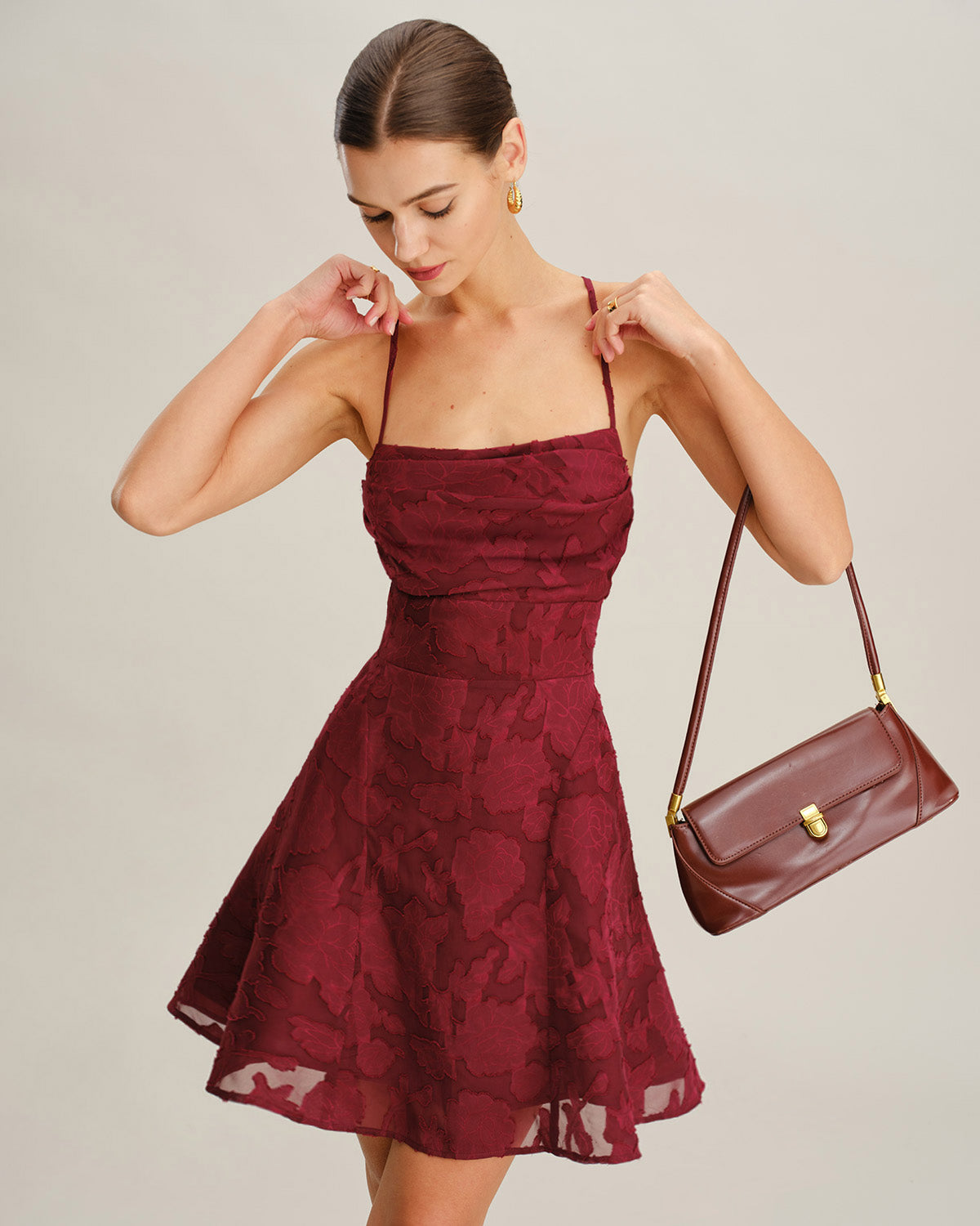 Classy Floral Backless Mini Dress In Red
