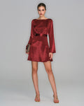 Amy Wine Red Satin Bell Sleeve Mini Dress