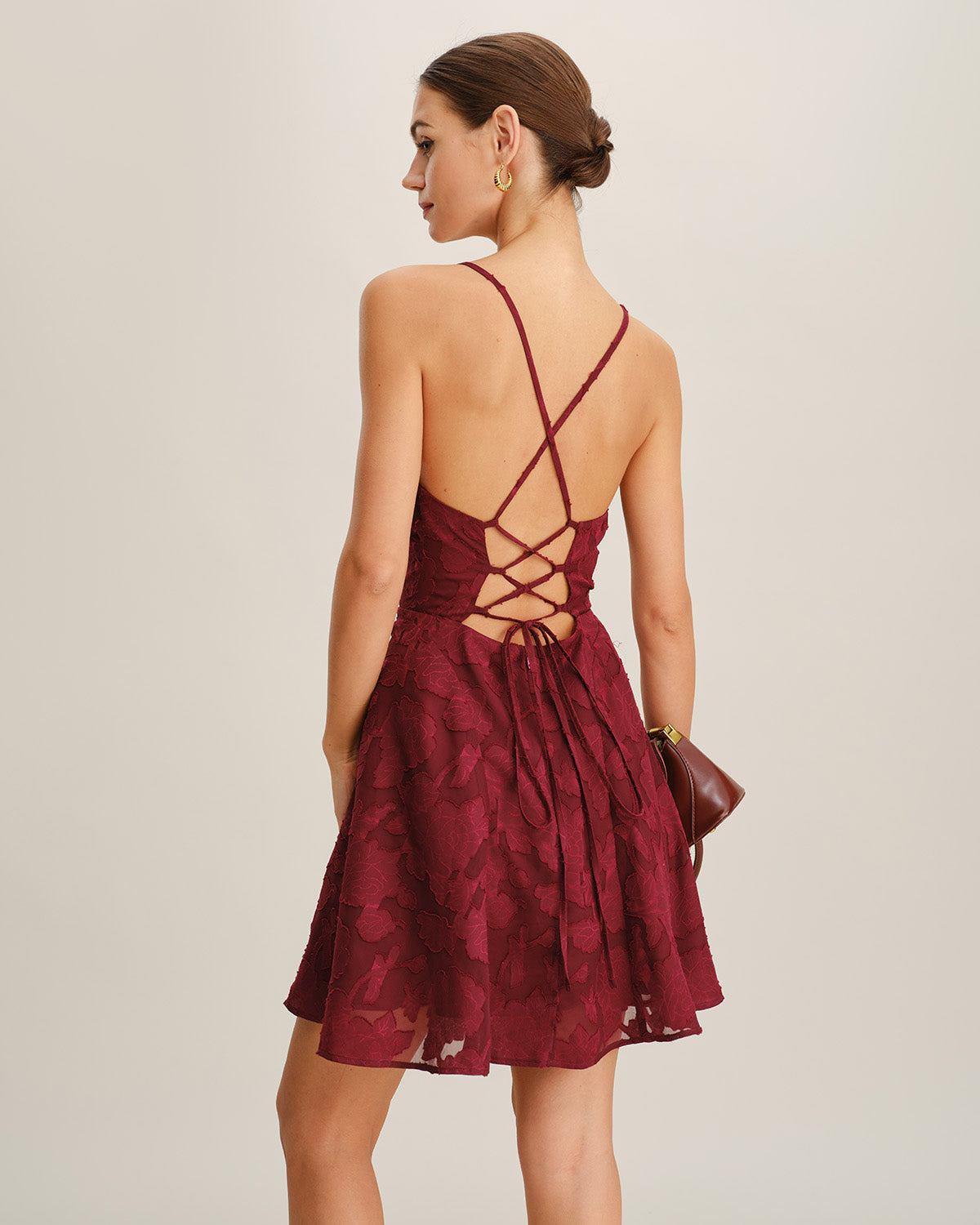 Classy Floral Backless Mini Dress In Red