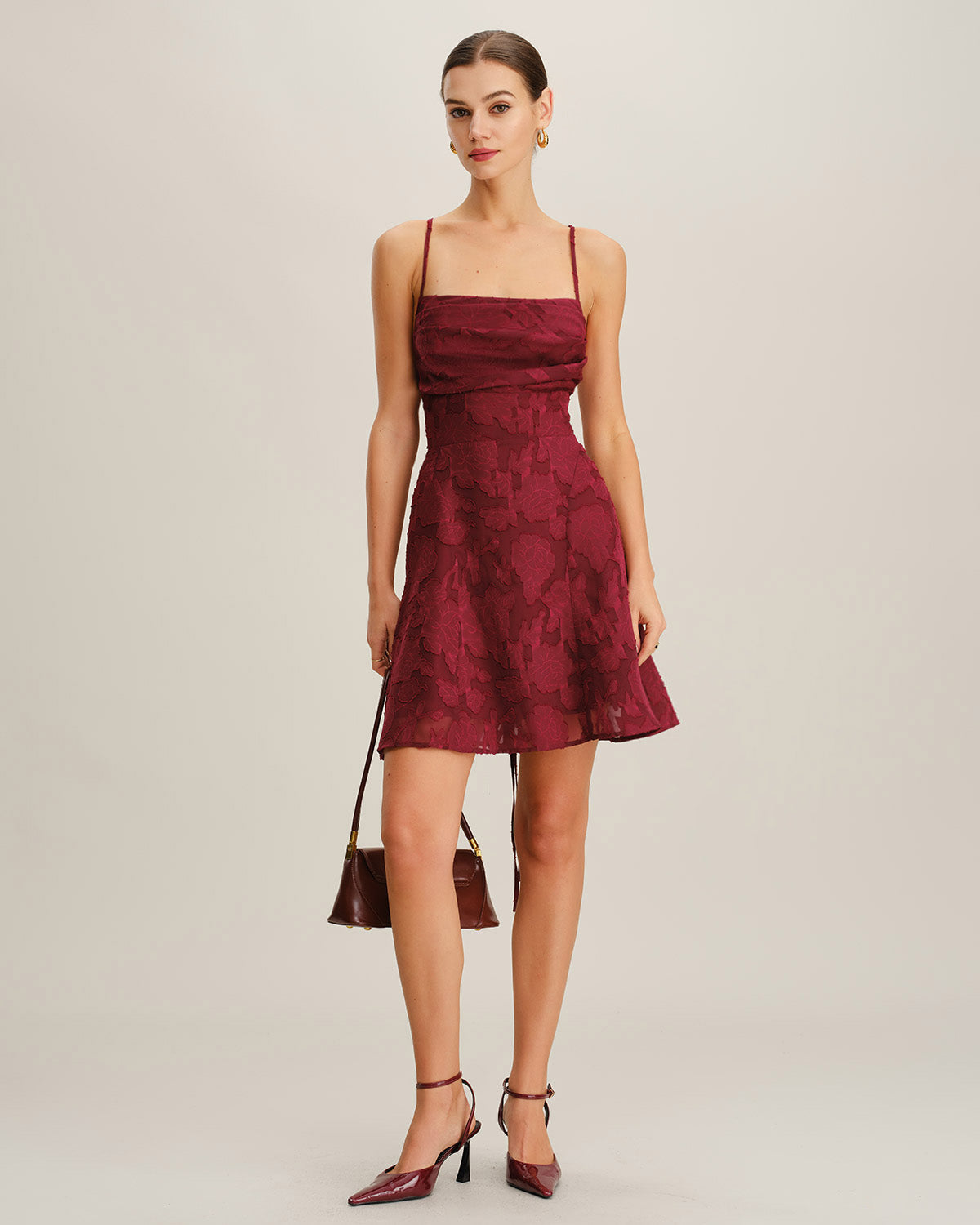Classy Floral Backless Mini Dress In Red