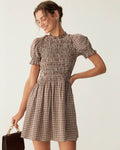 Pony Gingham Puffed Sleeve Stylish Mini Dress