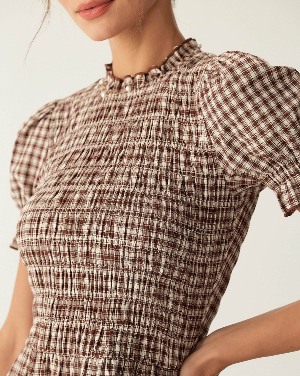 Pony Gingham Puffed Sleeve Stylish Mini Dress