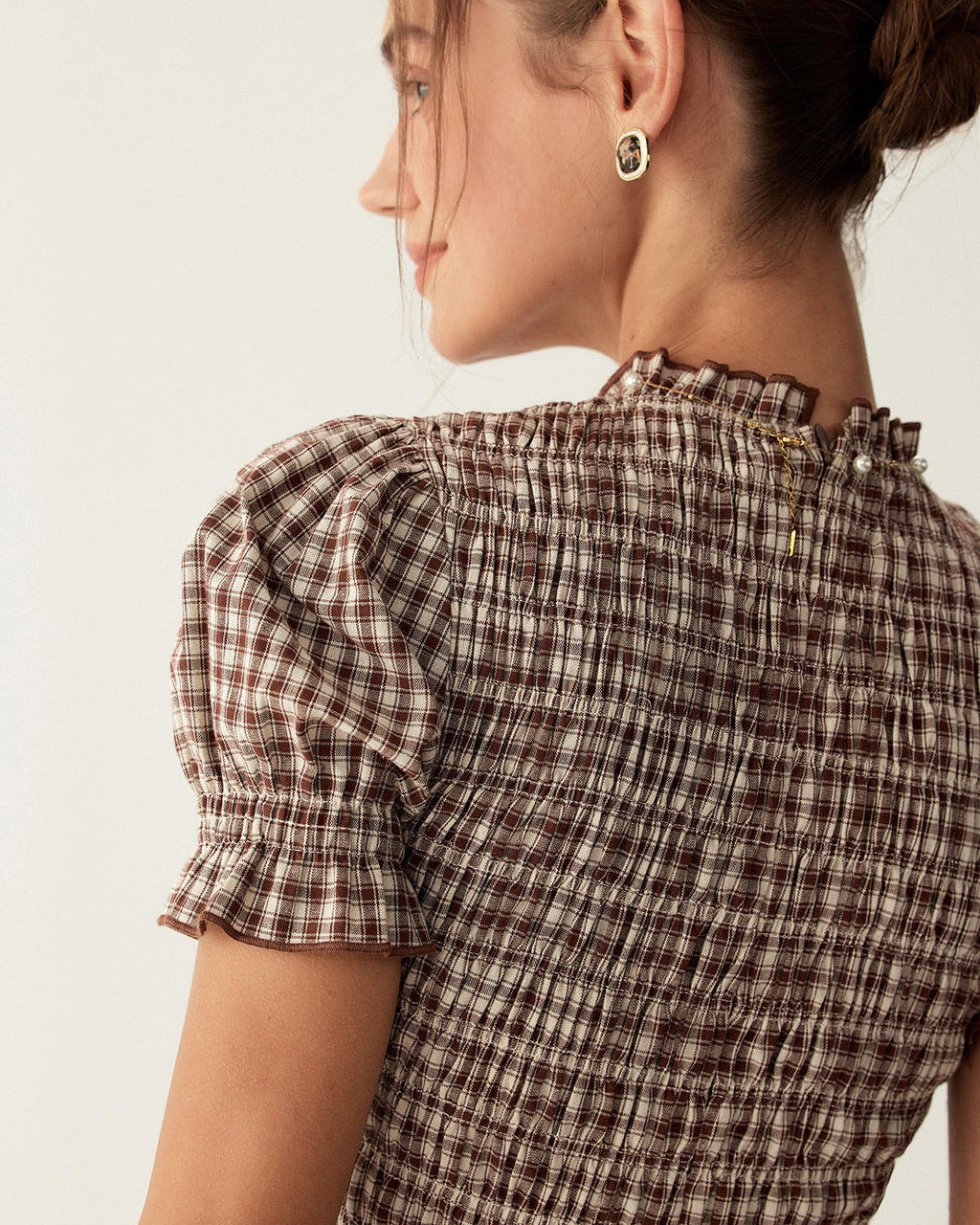 Pony Gingham Puffed Sleeve Stylish Mini Dress