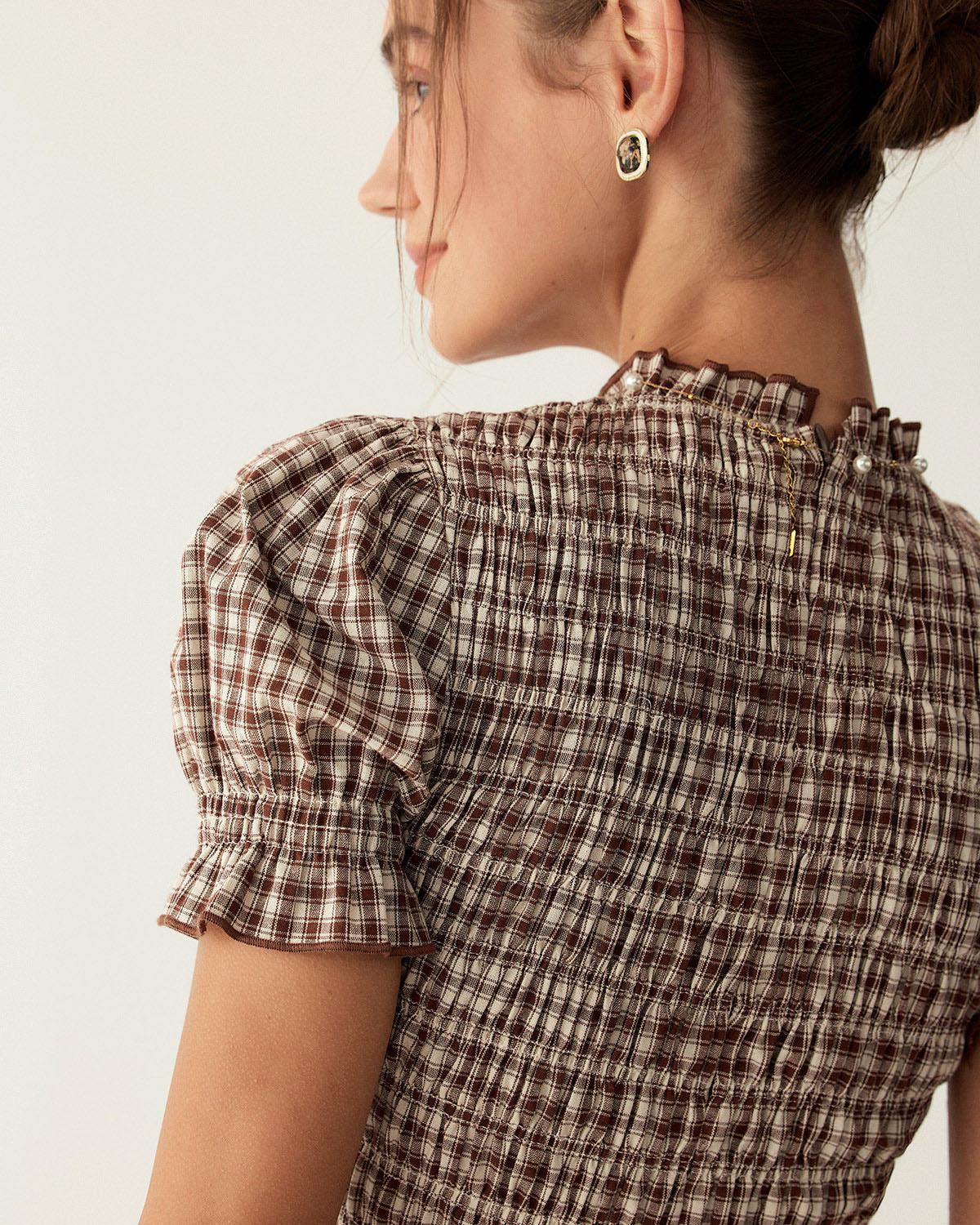 Pony Gingham Puffed Sleeve Stylish Mini Dress