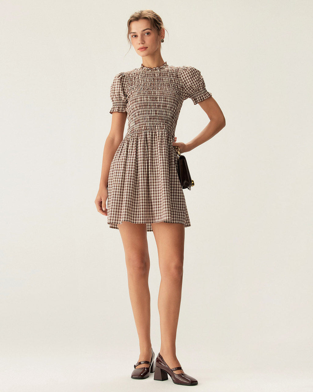 Pony Gingham Puffed Sleeve Stylish Mini Dress