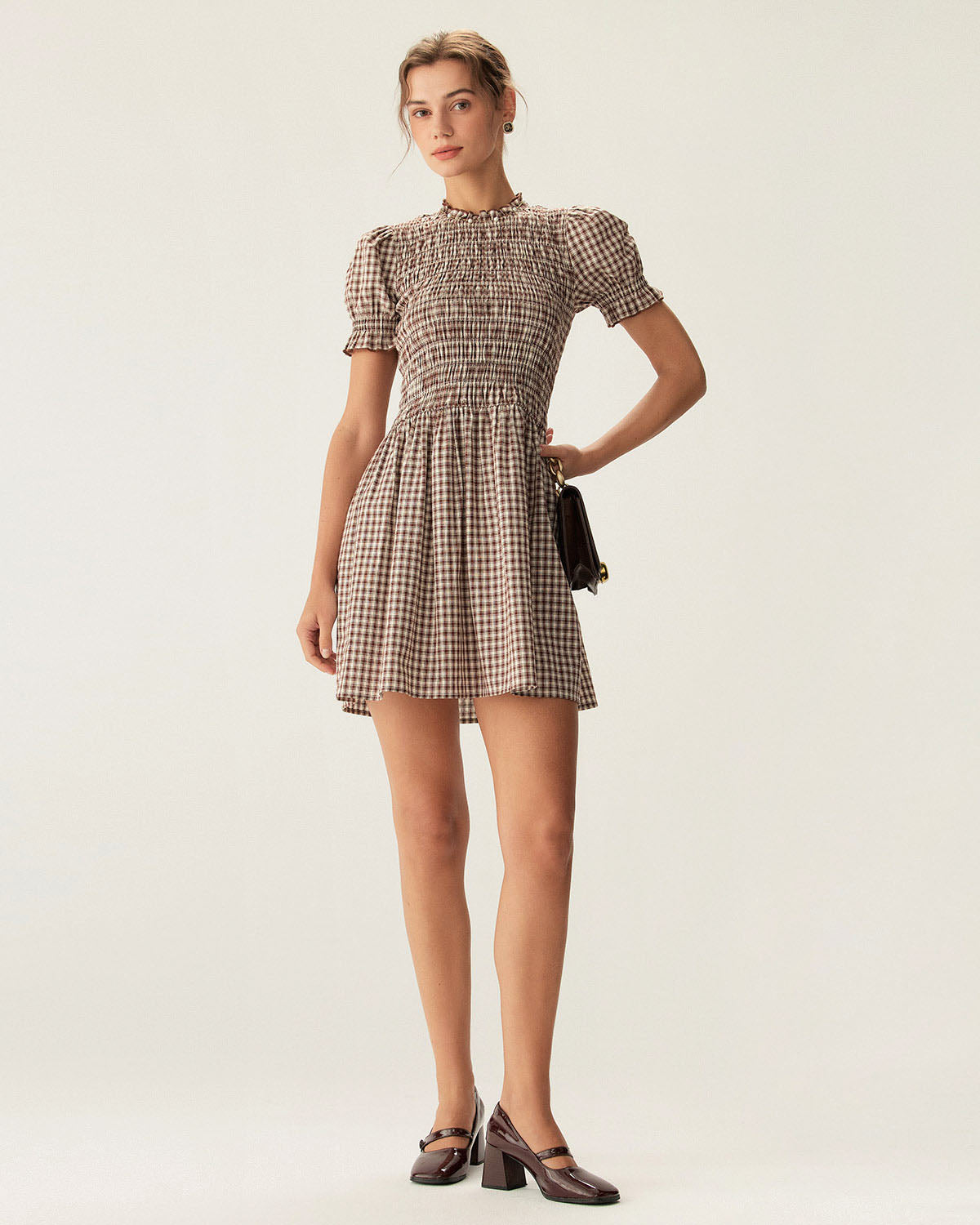 Pony Gingham Puffed Sleeve Stylish Mini Dress