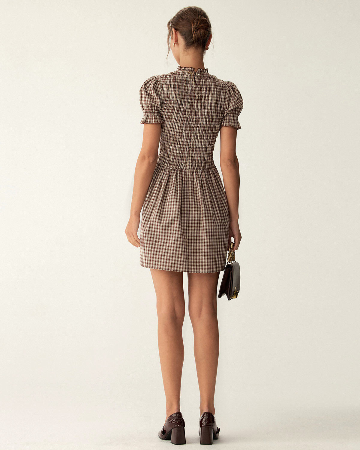 Pony Gingham Puffed Sleeve Stylish Mini Dress
