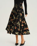 Black Floral Summer Midi Skirt