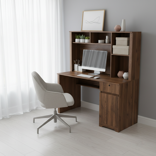 Wooden Desk - Elevated View with Chair